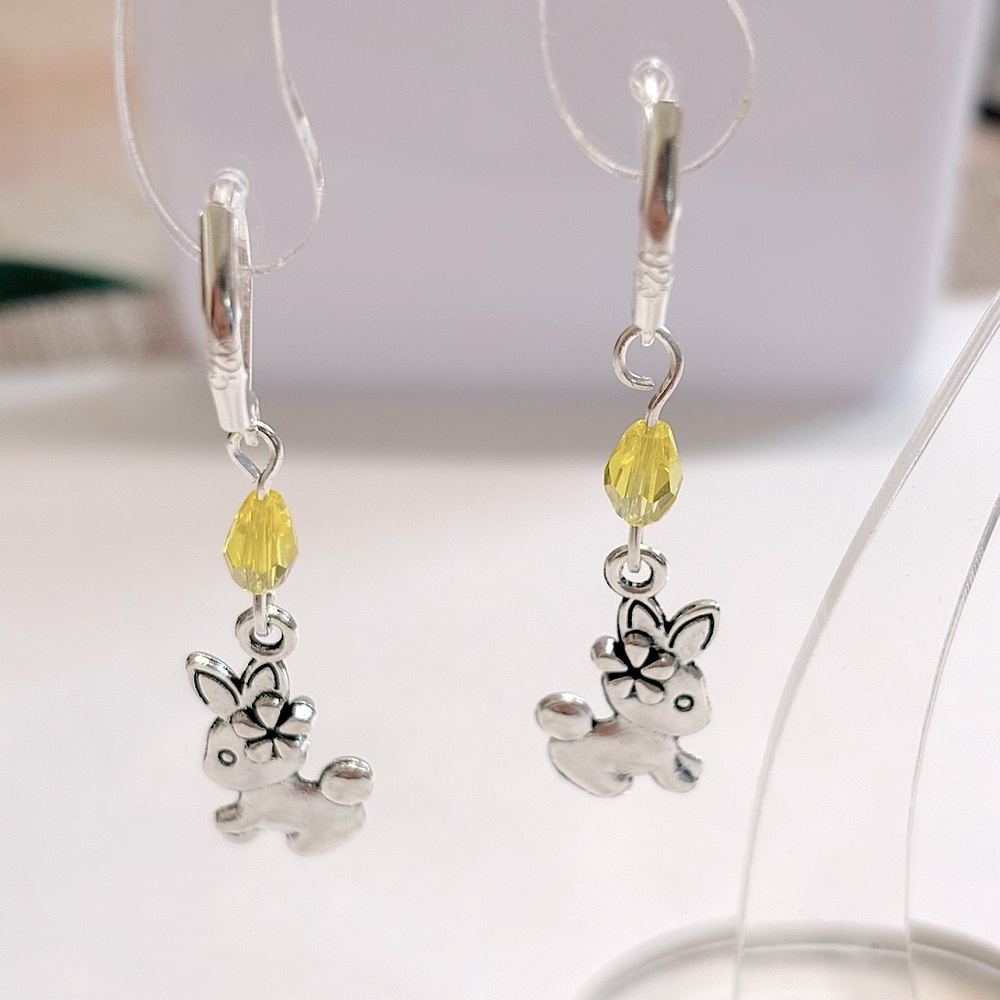 Clearance Sale Easter bunny yellow bead jewelry earrings 925 sterling silver